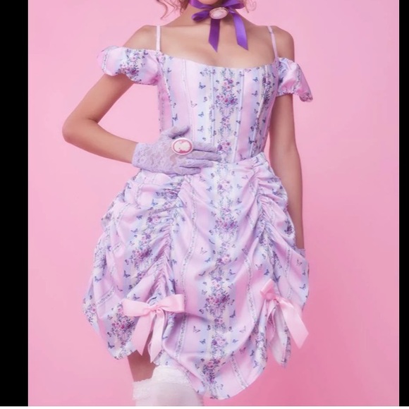 NWT Sold Out Sugar Thrillz Butterfly Stripe Dress with Ruched Skirt - Picture 3 of 10